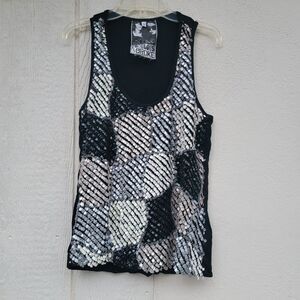 young fabulous and broke  blk/white/gray silk sequined tank wmns sz S